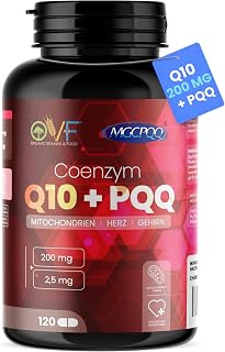 OVF Coenzym Q10 + Pqq 120 Kapseln 200mg Coenzym Q10 Kapseln Hochdosiert Coq10 Nahrungsergänzungsmittel Energía y Bienestar Reduce el Cansancio Antioxidantien Hochdosiert Vegan Made In Italy
