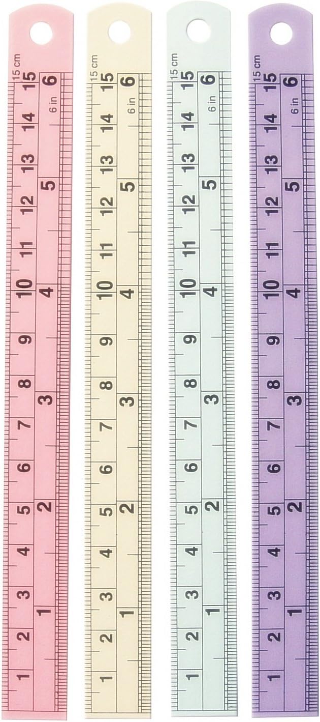 DrWritting Mini Aluminum Ruler Small 6 Inch Colorful Pack 4 Bulk Stationary Tool Kit Set for Kids School Office Art Home Art Design Drawing Drafting with Conversion Tables cm mm inches Easy Metric