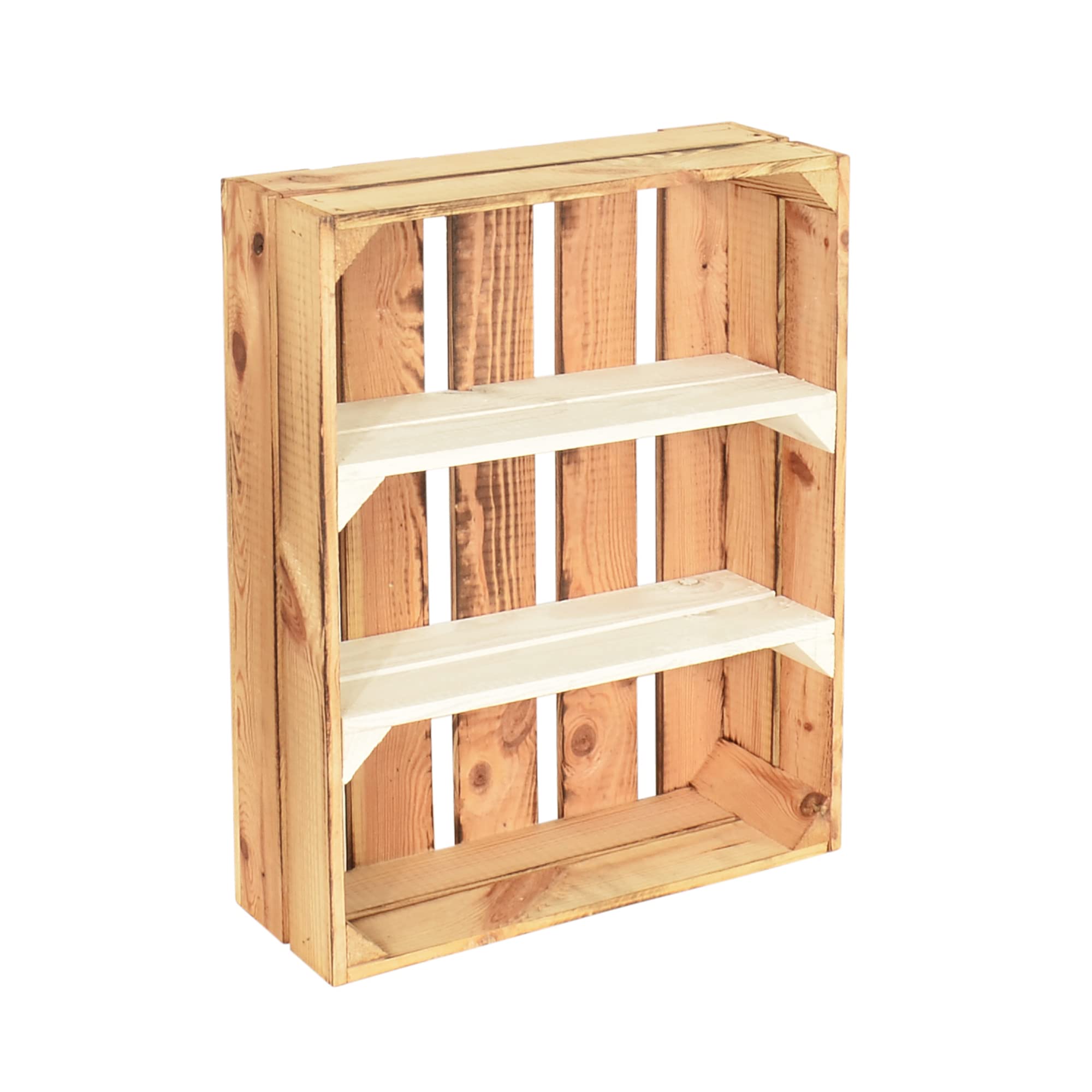 6 Set Holzregal Schmalhanz 50x40x15cm - Hell Geflammt Weiß 2x Kurzes Regal