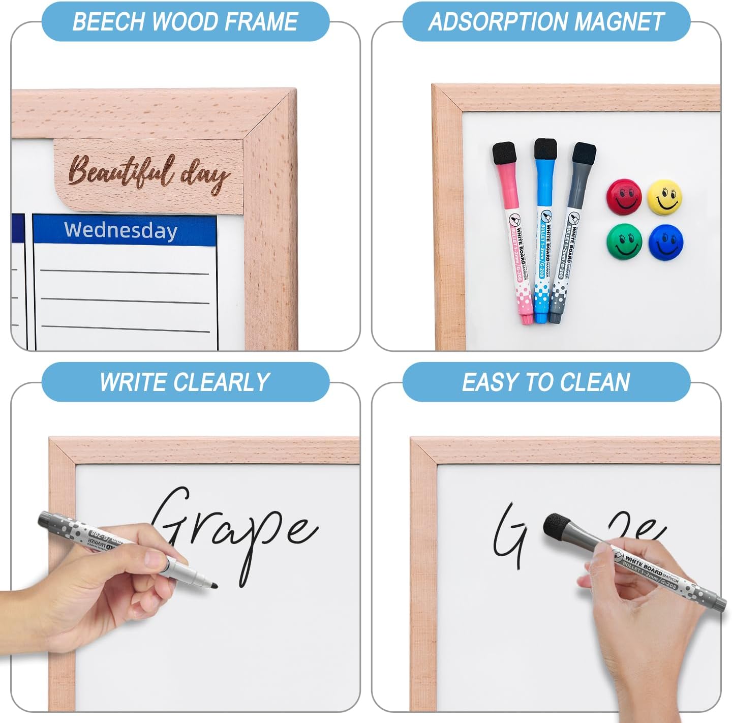RXMC RUIXUANBOAD Desktop whiteboard 17.9x12.6 inch Magnetic Double-Sided Desktop Dry Erase Board Writing Board, Suitable for Home Office Teaching, Equipped with 3 Marker pens and 4 Magnets