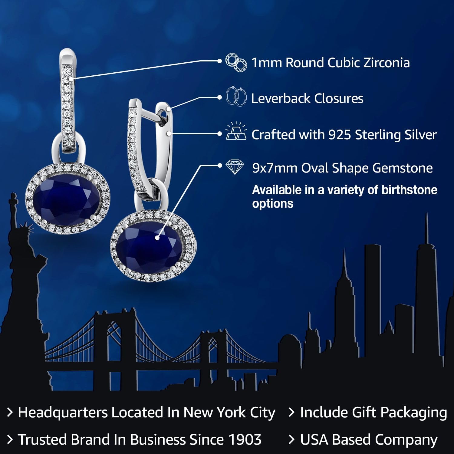 Gem Stone King Halo Leverback Drop Dangle Earrings for Women | 925 Sterling Silver | Gemstone Birthstone | Oval 9X7MM | Fine Jewelry Gifts for Her Mom Women Wife - Image 2