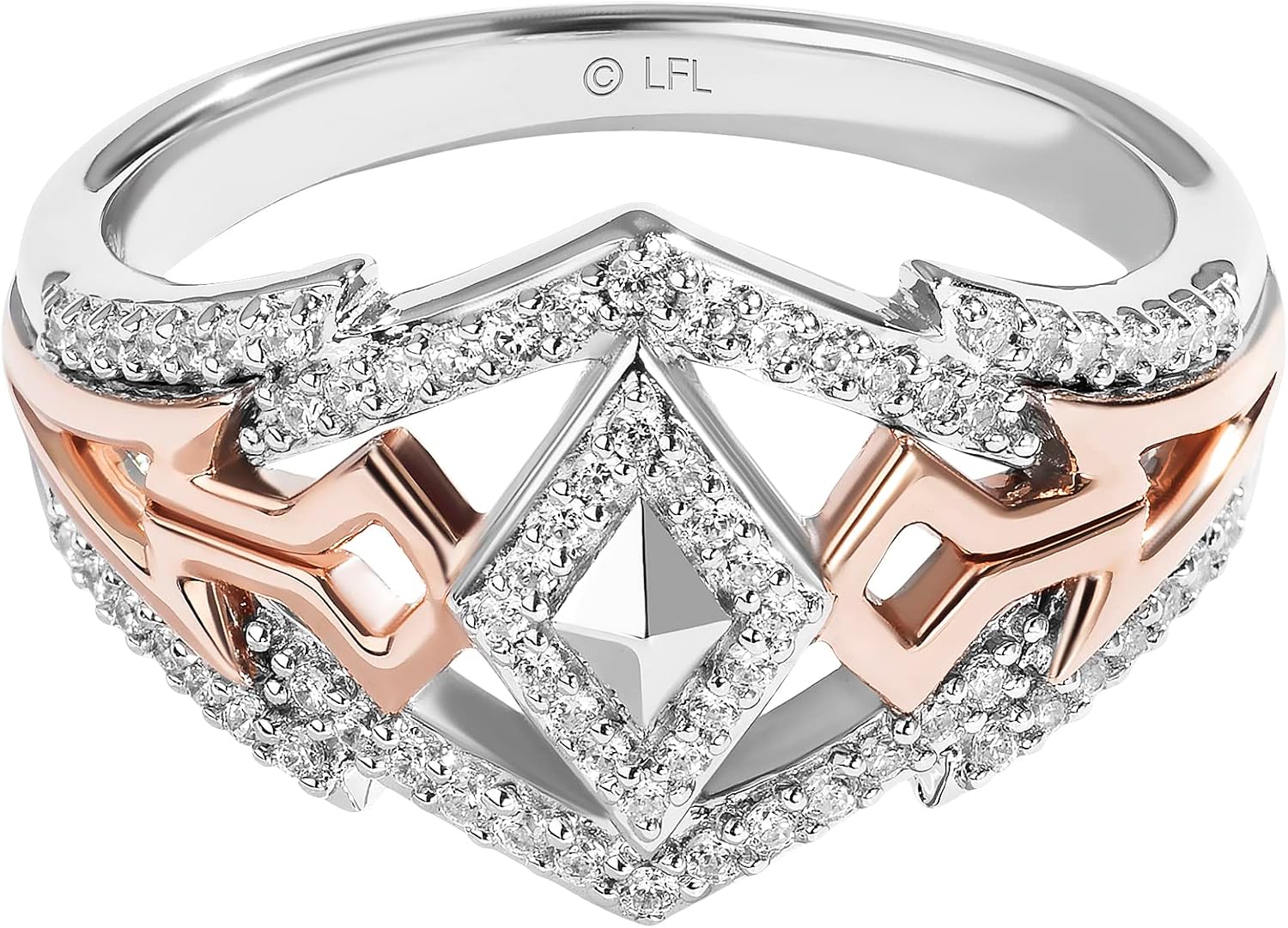 Jewelili Star Wars™ Fine Jewelry Ahsoka Tano™ Ring for Women | Silver & 10K Rose Gold Band | 1/4 Cttw White Diamonds | Star Wars Gifts for Women | Jewelry with Gift Box
