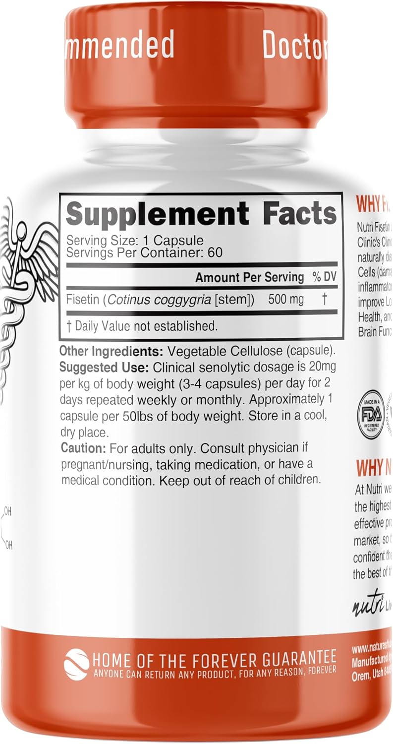 Nutri Fisetin 500mg 60 Count - Clinical Dosage - Fisetin Supplements - Powerful Senolytic Activator, Antioxidant, Heart & Brain Support - Natural Polyphenols - 60 Count - 3rd Party Tested for Purity - Image 5