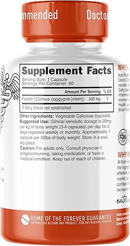 Miniatura 5 de Nutri Fisetin 500 mg 60 unidades - Dosis clínica - Suplementos de fisetina - Potente activador senolítico, antioxidante, soporte para el corazón y