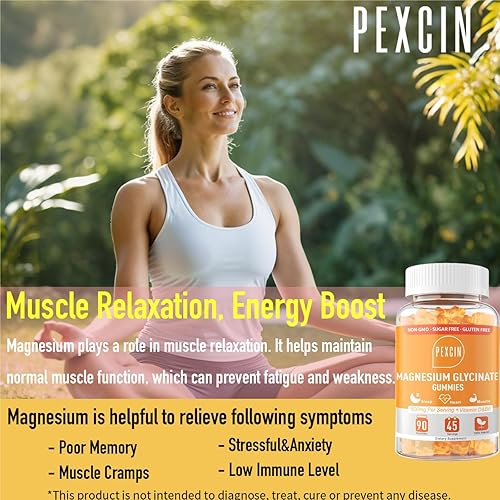 Vista 13 de Gomitas de glicinato de magnesio para adultos y niños, suplemento de complejo de magnesio de alta absorción de 1000 mg, sin azúcar con potasio