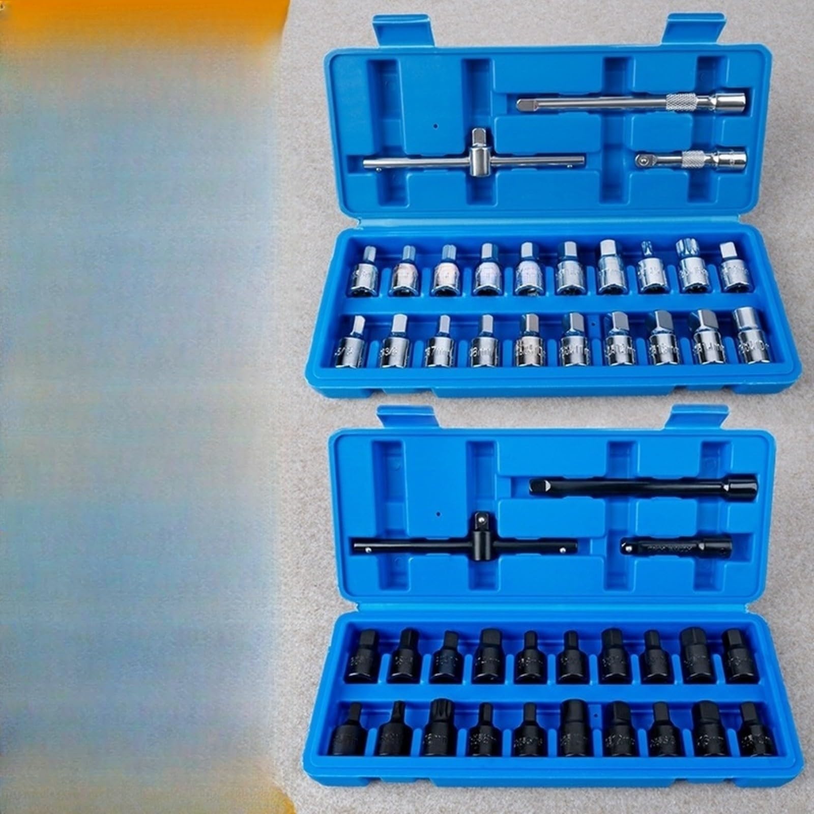 Set di 23 chiavi a bussola per scarico dell'olio, in acciaio al cromo vanadio con esagonale e per punte Torx, kit di attrezzi per cambio olio auto da 3/8 di azionamento, per riparazioni