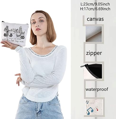 Miniatura 2 de WZMPA Vintage Cowboy Music Bolsa Cosmética Cantante Lyric Gift The Devil Can Scrap But The Lord Has Won Makeup Zipper Bag Bag Western Cowboy