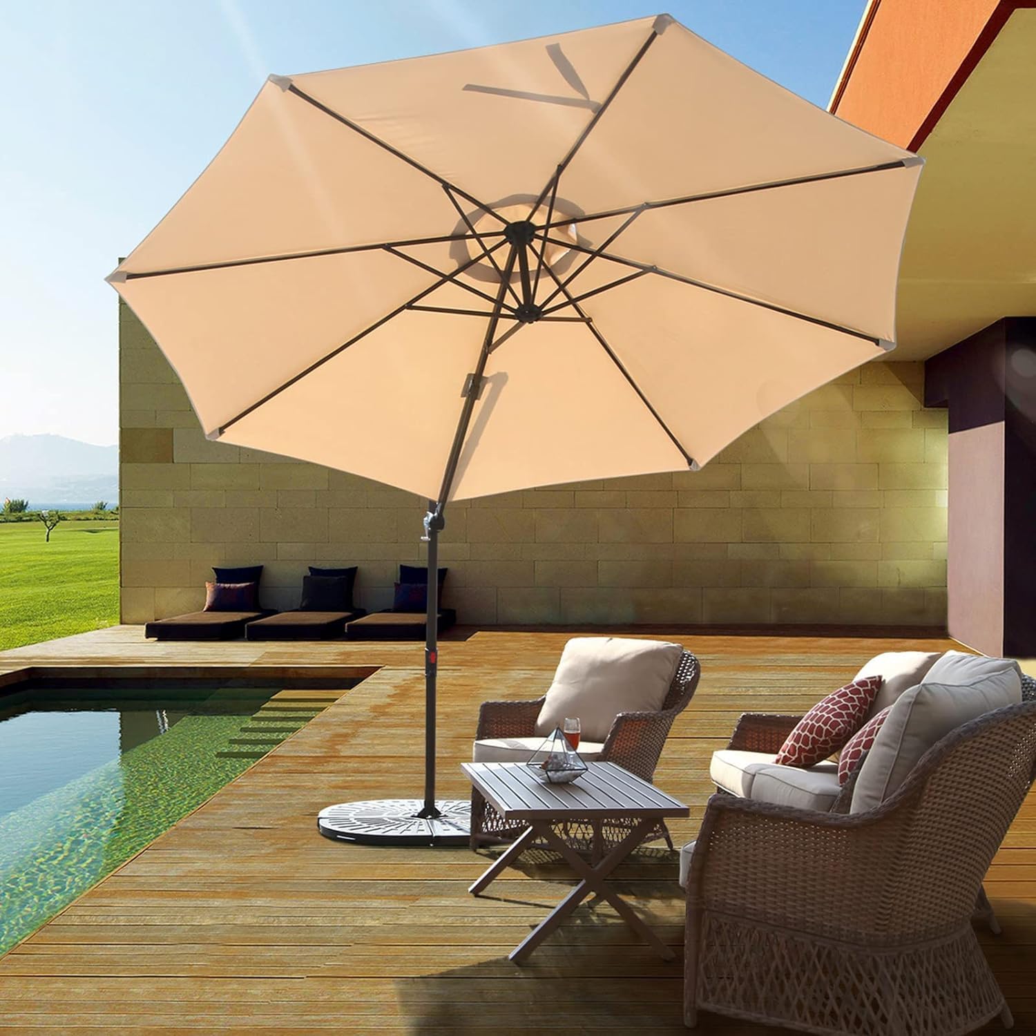 Amazon.com : Grand patio 10Ft Patio Umbrella with Cross Base, Crank and Easy Tilt, 360° Rotation Outdoor Cantilever Offset Umbrella, Champagne : Patio, Lawn & Garden