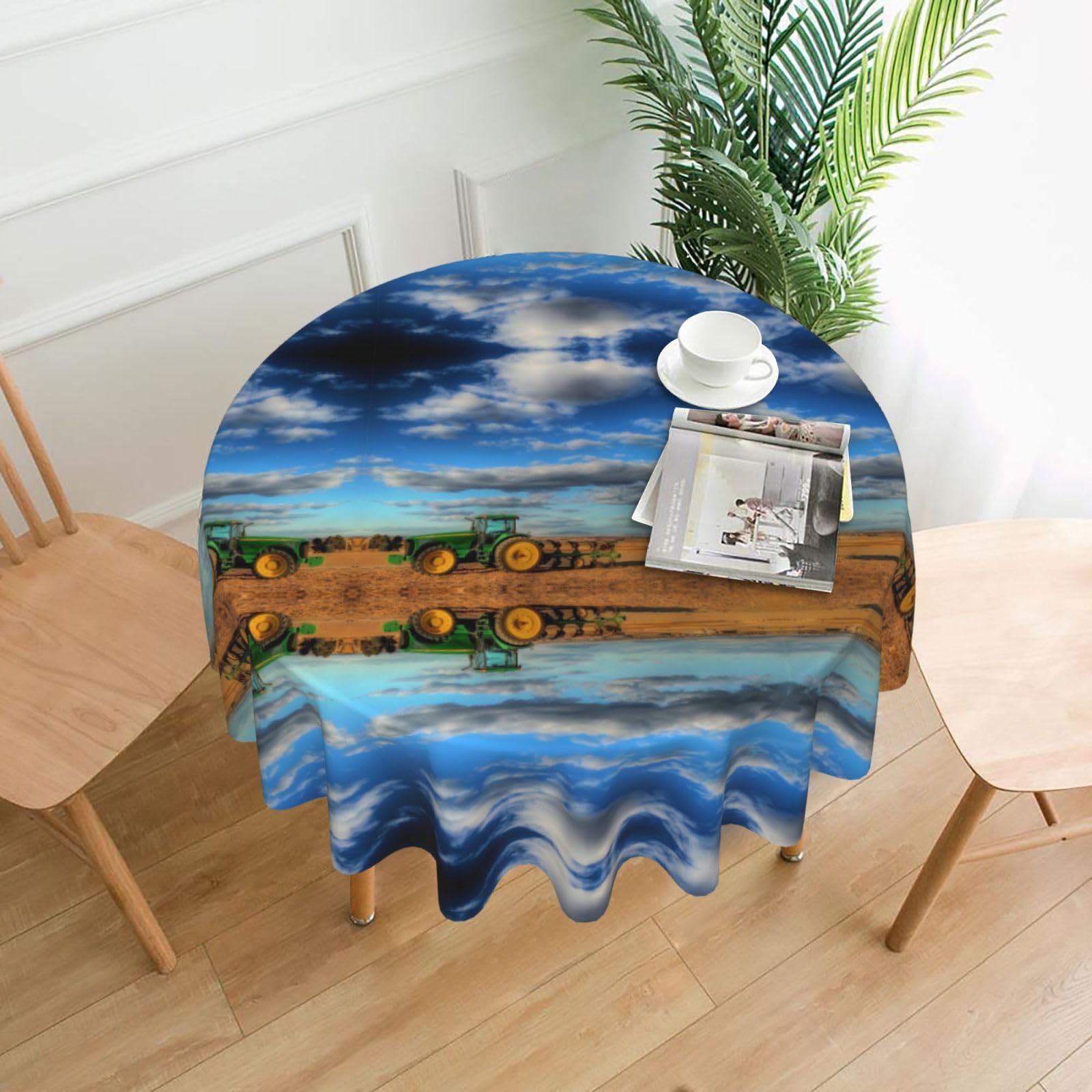 ZHAOUR Fantasy Farm Tractor Print Round Washable Tablecloth – Table Cover