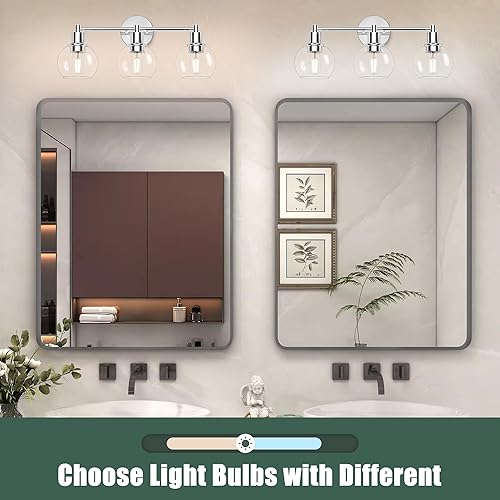 Miniatura 5 de Espird 3 luces cromadas para tocador de baño, luces de baño sobre el espejo, aplique de pared industrial y de granja, 3 luces, globo cromado pulido