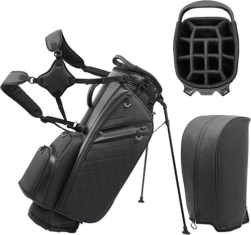 Bolsa de golf con soporte y 14 divisiones de largo completo, bolsa de golf de cuero PU para hombres, bolsas de golf de lujo ligeras impermeables con