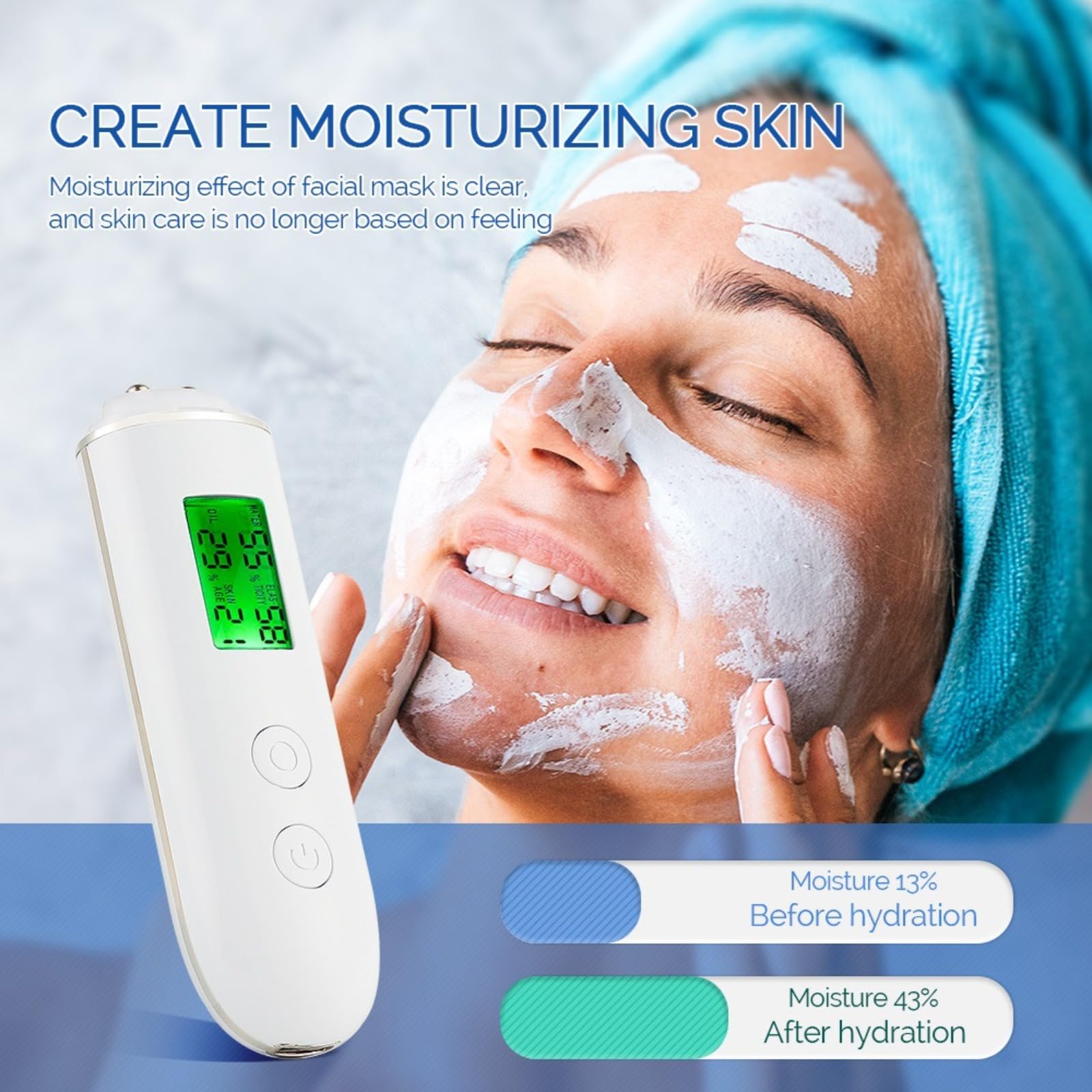 Tester di idratazione della Pelle, Tester di umidità Ricaricabile Display Digitale Display Analyzer per la Pelle Professionista per Il Regalo di Bellezza del Salone Spa Spa spazz