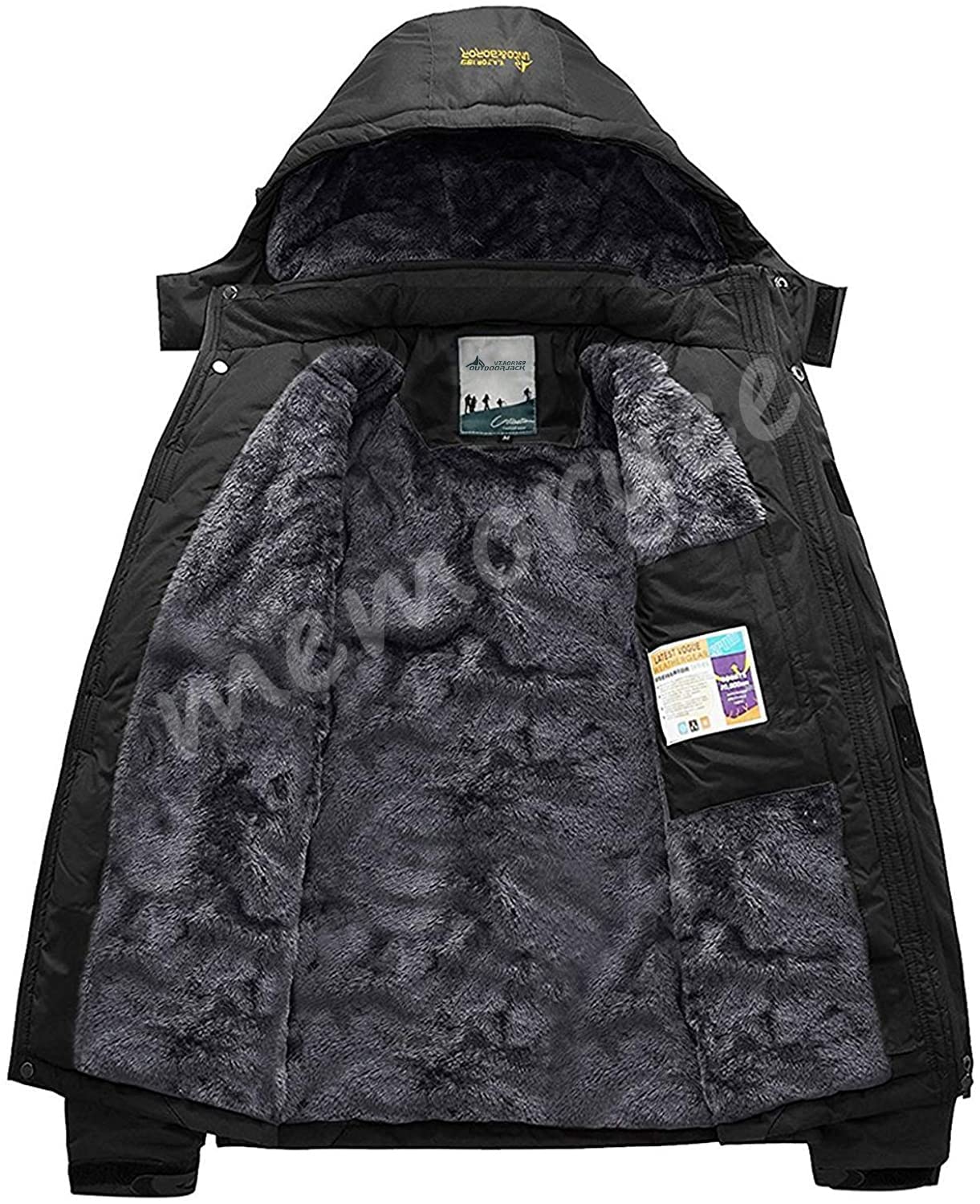 Memoryee Uomo Sci Giacca Pile Fodera Antivento Cappotto Invernale all'aperto Caldi con Cappuccio Staccabile Giacche