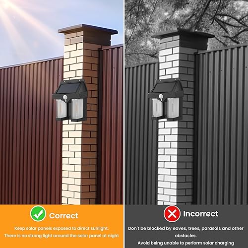 Miniatura 6 de Luces de porche con sensor de movimiento solar, paquete de 4 luces al aire libre, 3 modos de iluminación del atardecer al amanecer, luces solares de