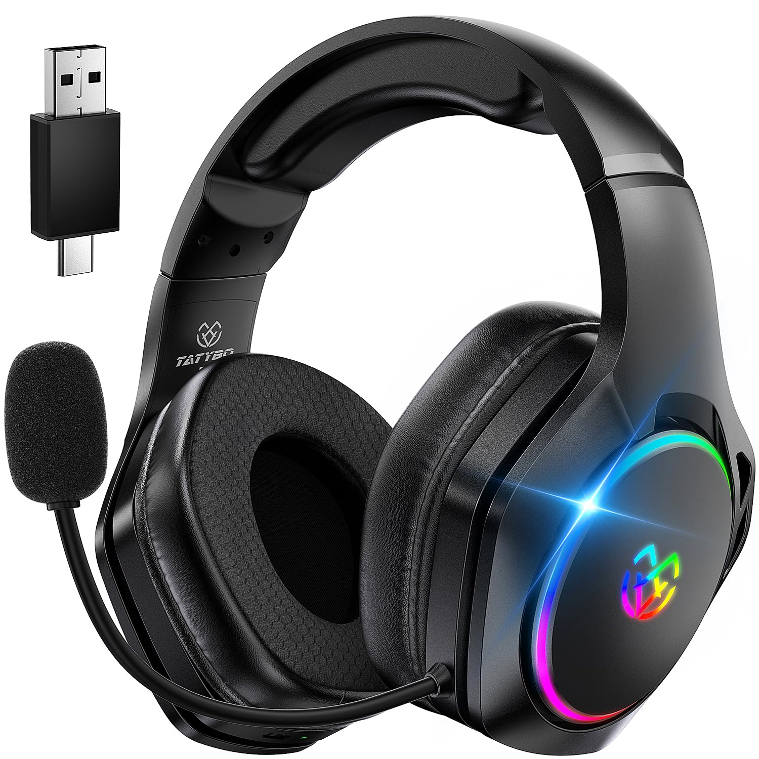 Tatybo Casque Gaming sans Fil  Casque avec Micro Bruit Environnemental  7.1 Son Surround  Batterie de 35H  Transducteurs 50mm  Oreillettes Respirantes  Casque Gamer pour Ps5 PC Ps4 Switch