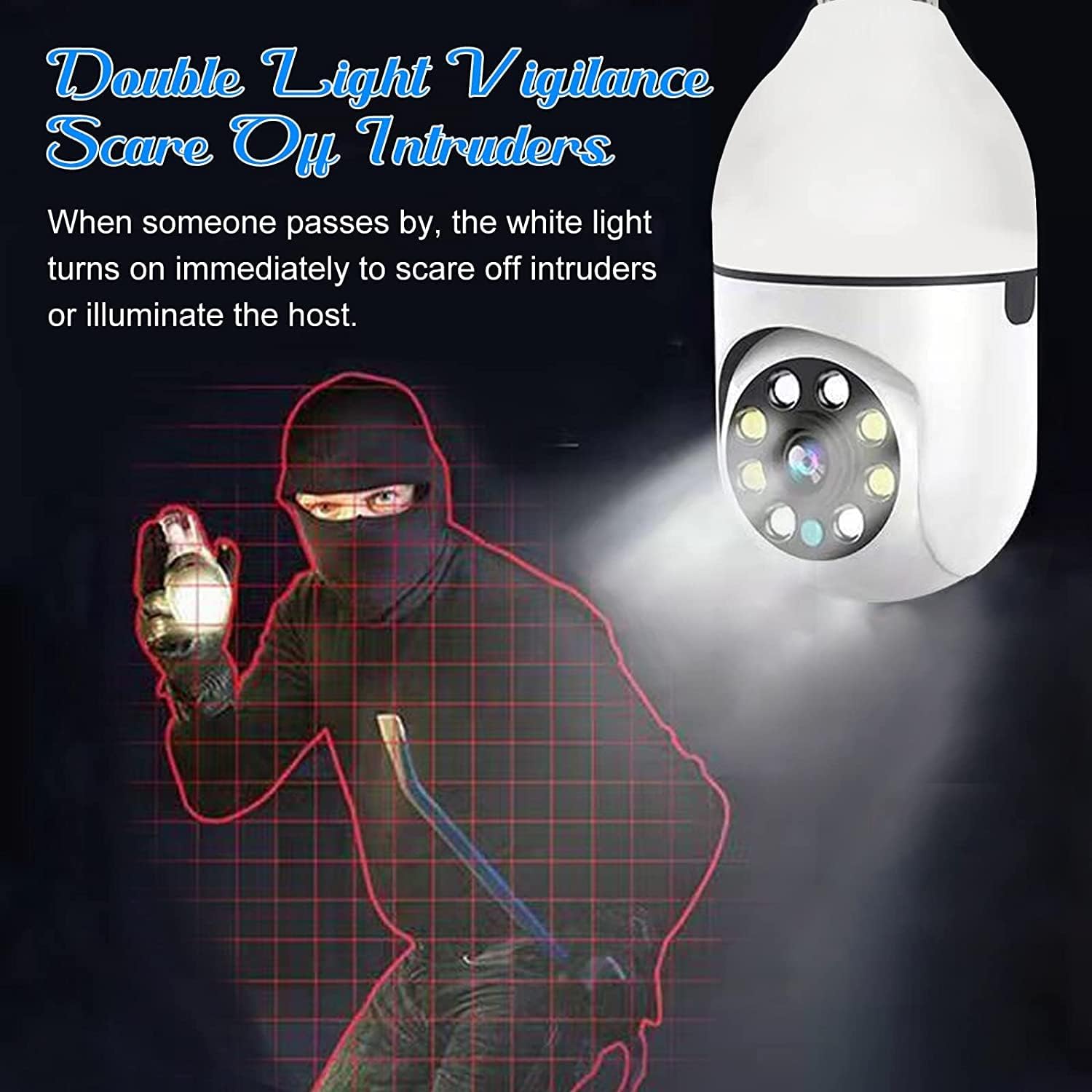 Favone PTZ Wireless WiFi E27 Bulb Holder Security Camera with 2