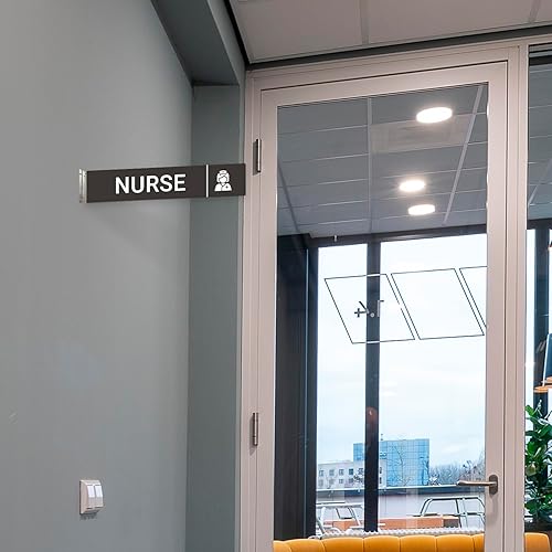 Miniatura 6 de Letrero de proyección gráfica de enfermera, doble cara, 2 x 10 pulgadas, ACM, con accesorio plateado satinado de níquel cepillado, fabricado en EE.
