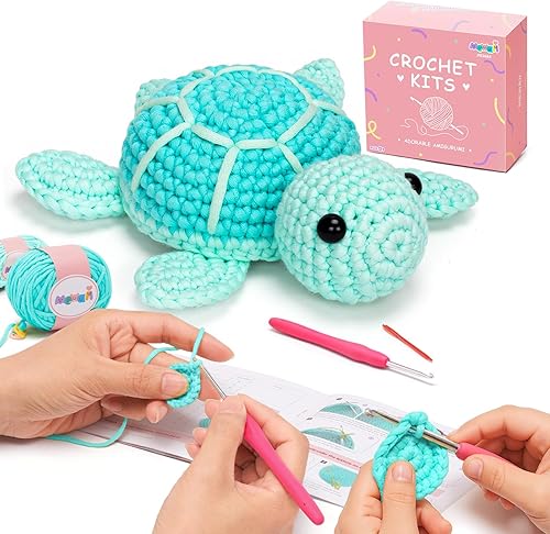 Mewaii Kit de ganchillo para principiantes nivel 3 con 40% hilo fácil de poner en marcha extra ecológico, tutoriales en video paso a paso para