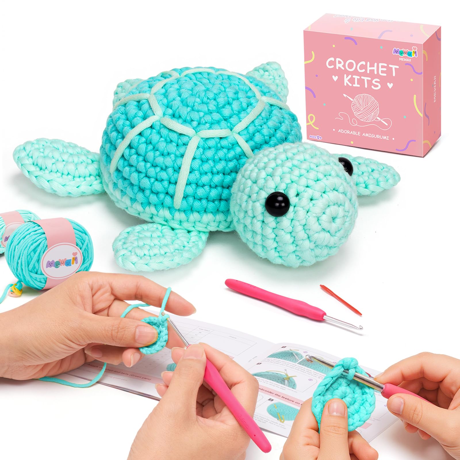 Mewaii Blue Sea Turtle Crochet Kit for Beginners, 40% Extra Yarn