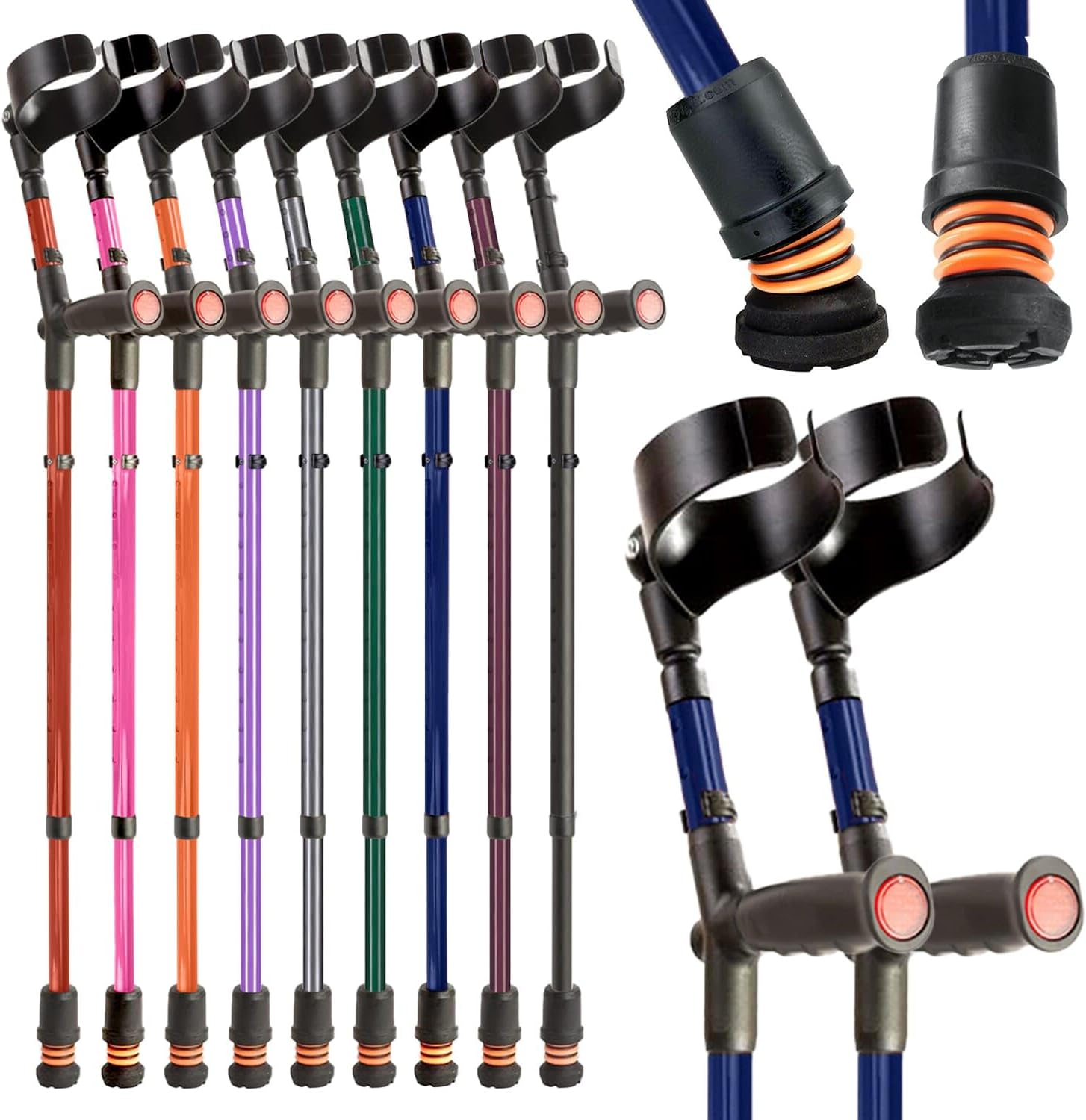 Flexyfoot Shock Absorbing Soft Grip Double Adjustable Crutches - Improve Safety, Improve Grip, Reduce Shocks & Jarring โ Pair - Blue