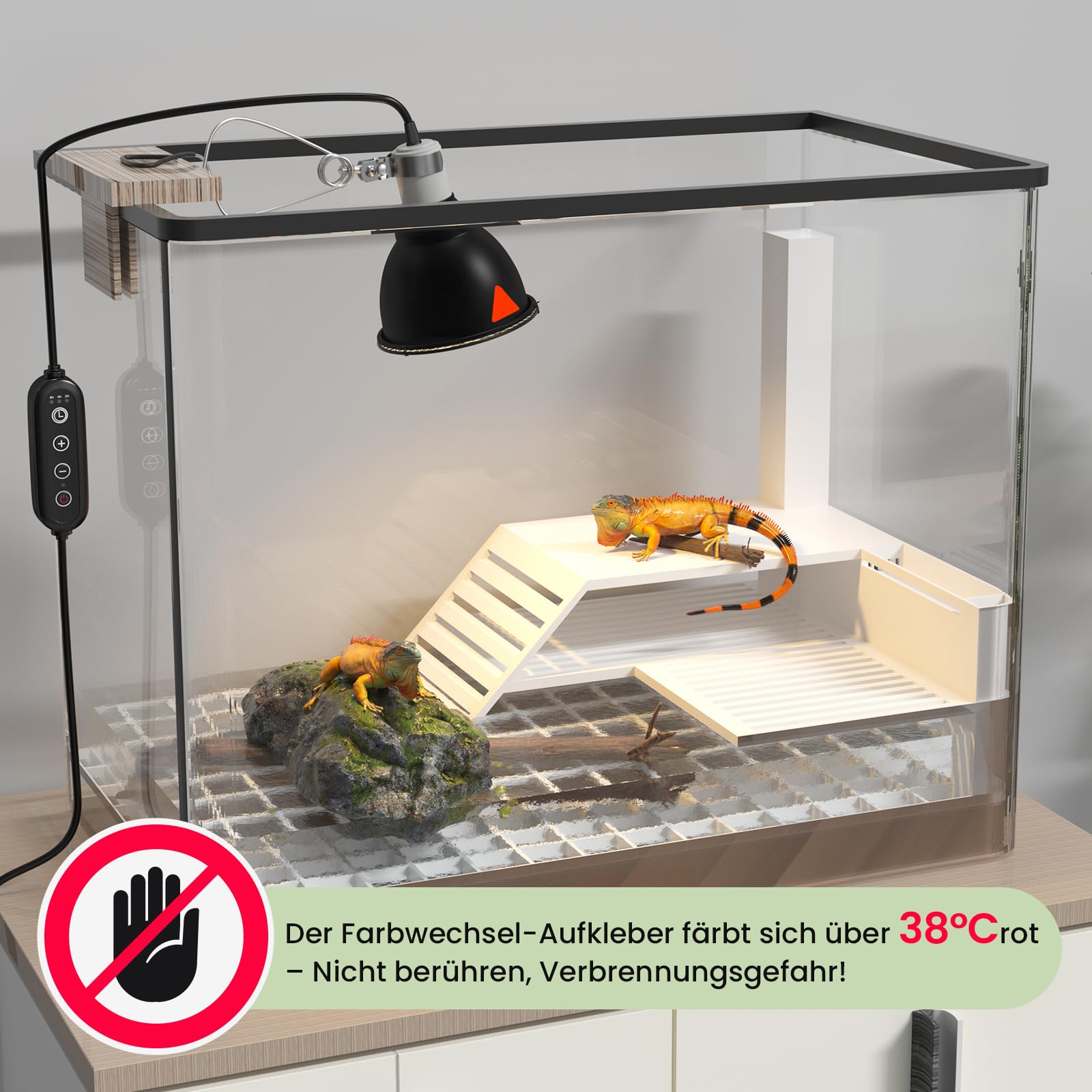 GlowUp Lampa grzewcza kopułkowa z ściemniaczem i timerem, 200 W E27 lampa grzewcza Terrarium 5,5 cala uchwyt lampy odblaskowej do żarówek UVA UVB, na podczerwień (bez żarówki)