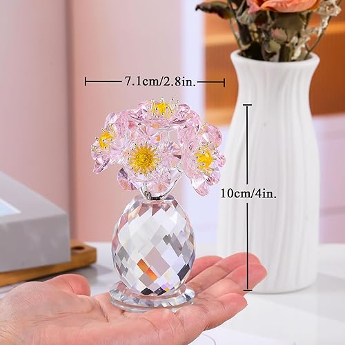 Miniatura 3 de Enjinkail Figuras de cristal de flores rosas con florero, adorno de ramo de flores de cristal, decoración de escritorio, regalos únicos de