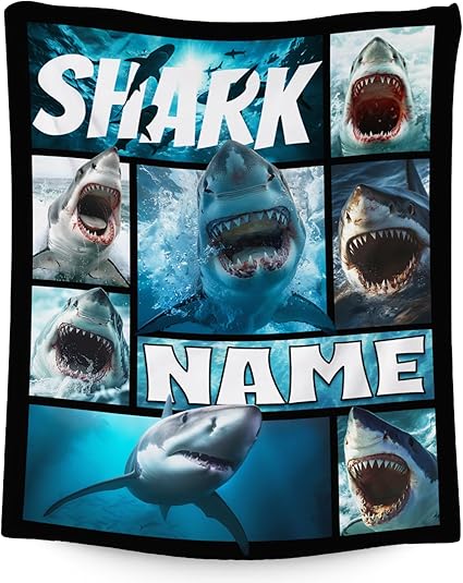 Custom Shark Blanket for Boys - Black Soft Fuzzy Throw Blanket Gifts - 30x40 Inches Cute Blankets for Couch & Office