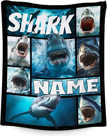 Custom Shark Blanket for Boys - Black Soft Fuzzy Throw Blanket Gifts - 30x40 Inches Cute Blankets for Couch & Office