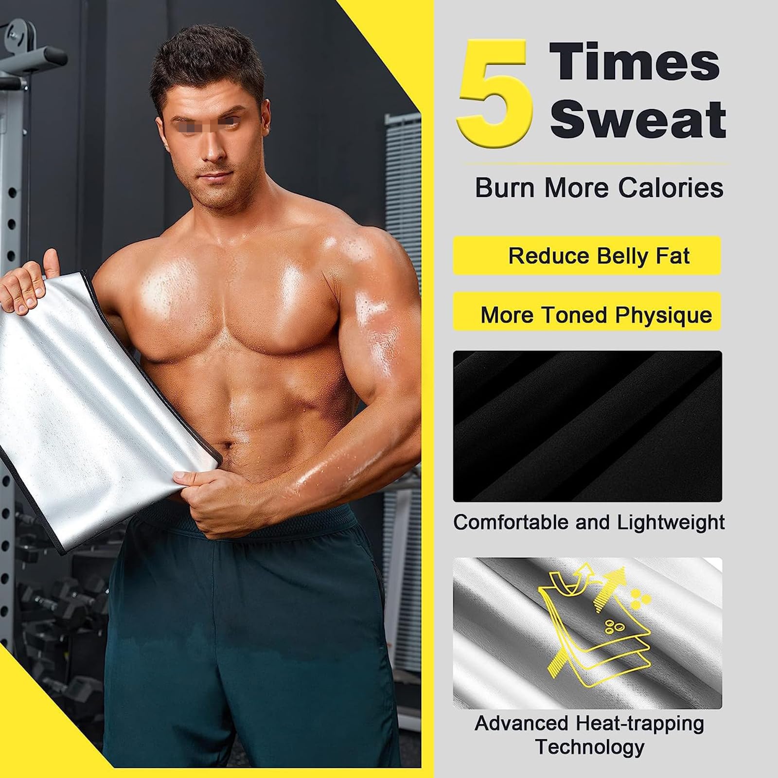 Fascia Addominale Dimagrante Uomo, Cintura Allenamento Sauna di Neoprene Fascia Addominale Snellente Waist Trimmer Fitness Sweat Belt,S,Silver