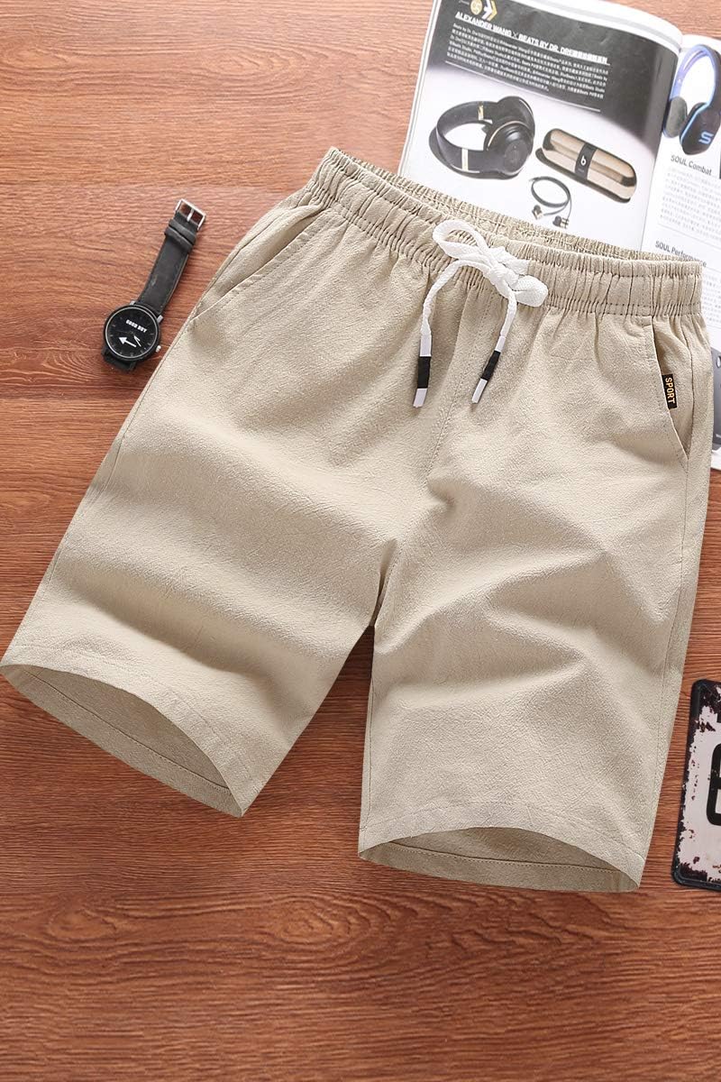 GUNLIRE Big Boy's Linen Shorts Summer Drawstring Elastic Waist Casual Shorts for Boys with Pockets - Image 2