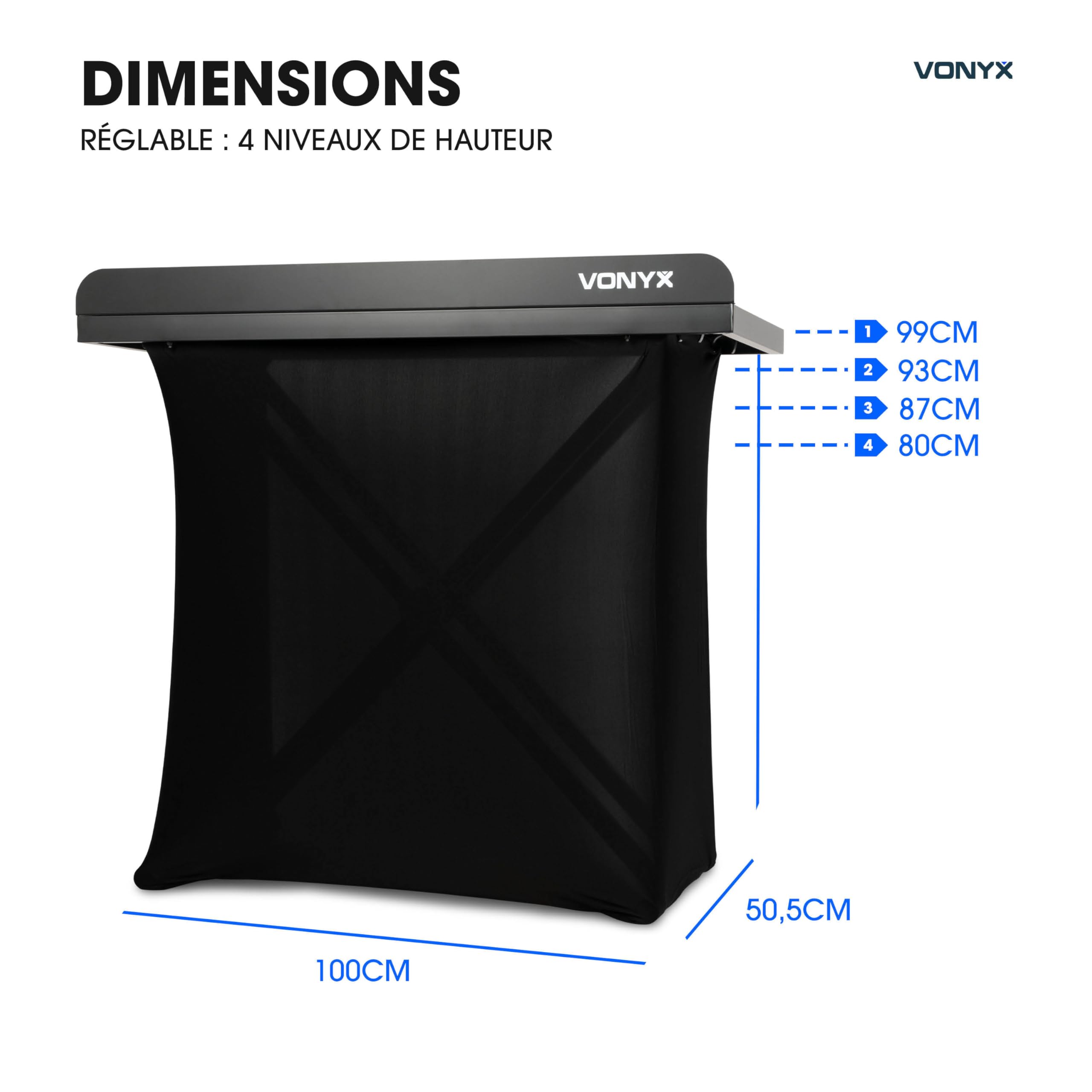 Vonyx DBE100 Table DJ Pliable 1m - Stand DJ Portable avec Housses Lycra et Housse de Transport - Support Mixage Mobile Stable pour Prestations et Événements