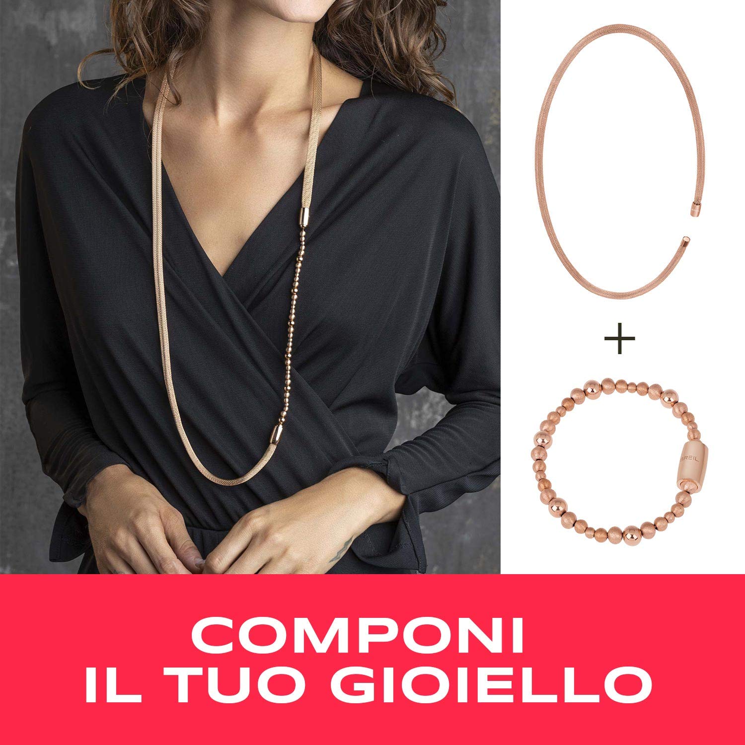 Breil - Collana Donna Elemento XL Soft Collezione MAGNETICA SYSTEM - Elemento Collana Lunga in Maglia d'Acciaio - Trasformabile e Abbinabile ad Altri Elementi della Collezione - 80 cm