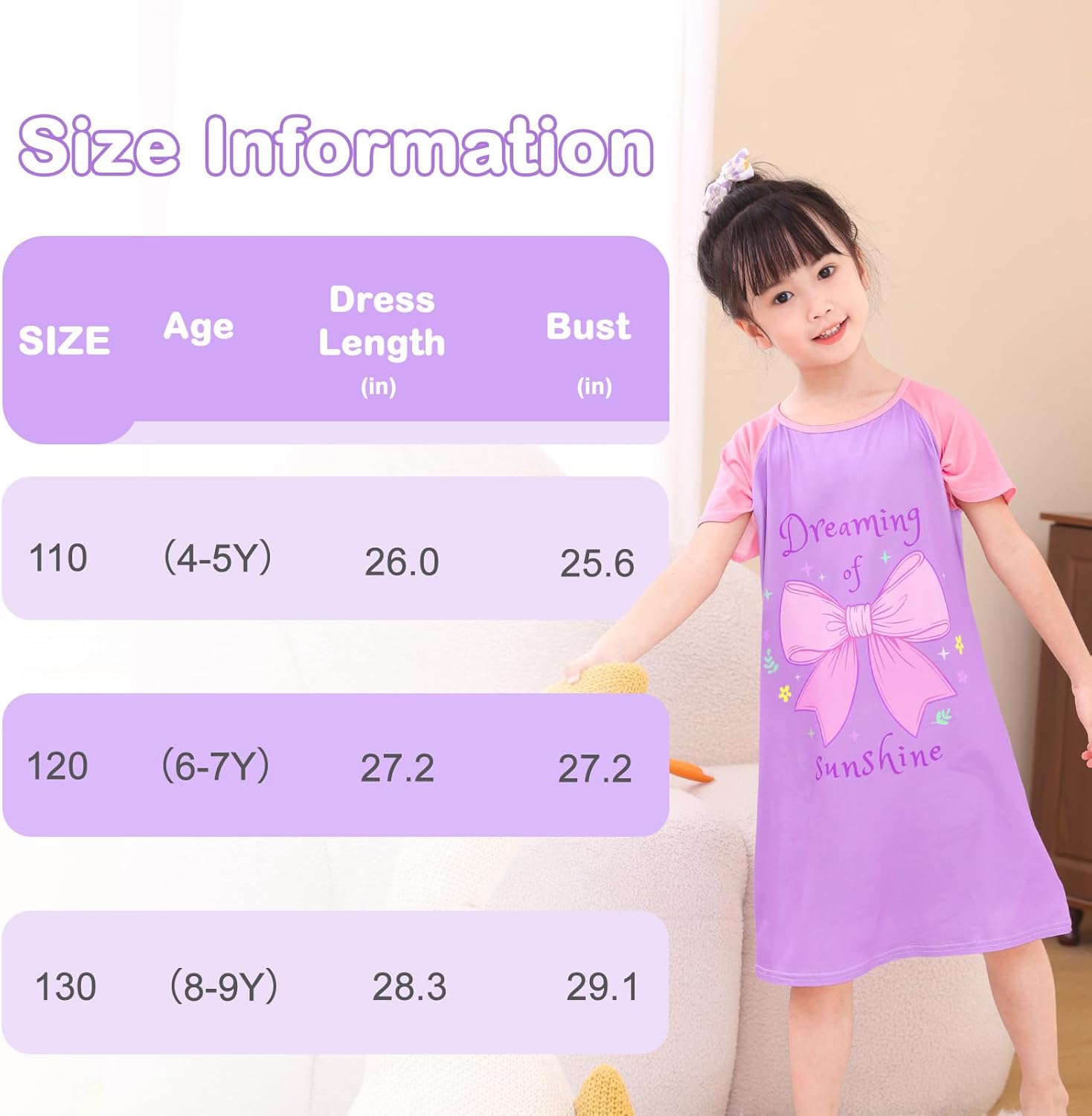 Beinou Girls Nightgowns Toddler Princess Nightgown Sleepwear Night Gowns Sleep Dress 2Pcs for Kids Girls 2-9 Years - Image 5