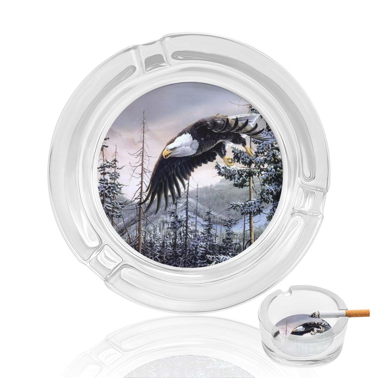 Nclqvjxzkhw Style Bald Ea-Gles Glass Ashtray Round Ash Tray Smoking Trays For Home Garden Outdoor