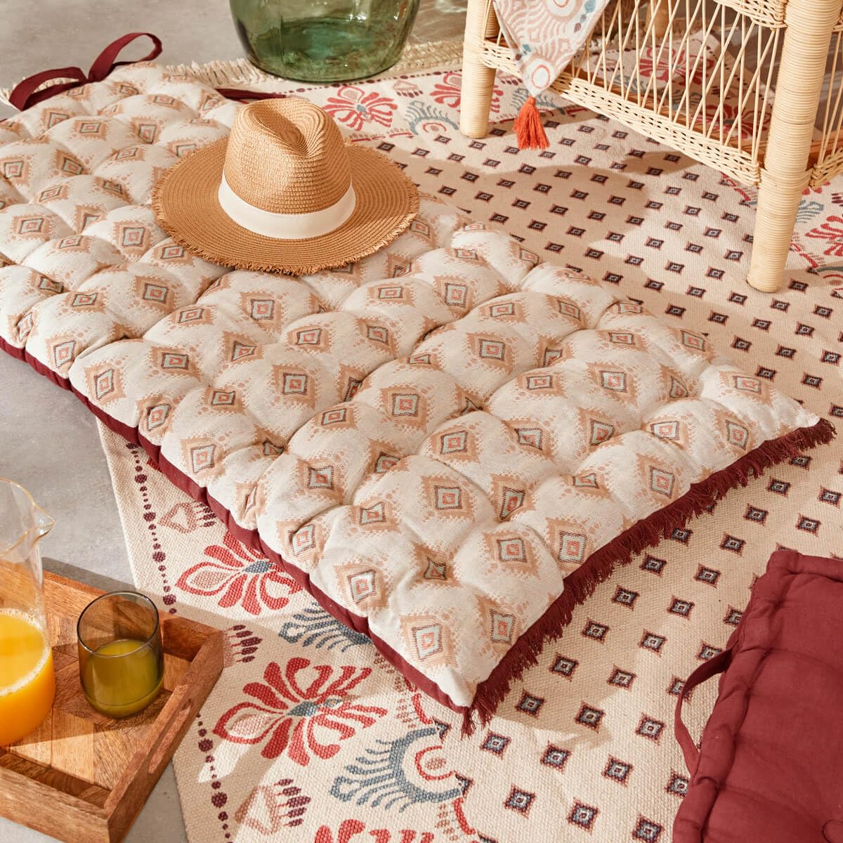 ATMOSPHERA CREATEUR D'INTERIEUR Colchón de Suelo Jacquard Ikat 60 x 120 x 10 cm Beige Lino