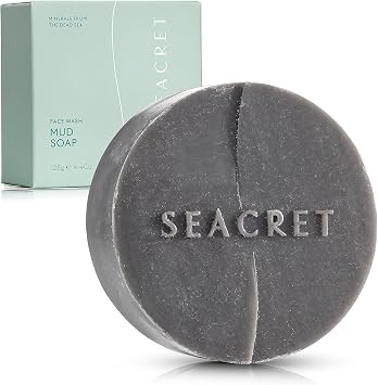 SEACRET MUD SOAP BAR Dead Sea Black Mud Minerals Skin Care Treatment with Guineensis Kernel Oil, Witch Hazel & Sea Salt for Cleaning, Exfoliating, Detoxifying Face & Body, Normal to Oily Skin, 4.4 Oz