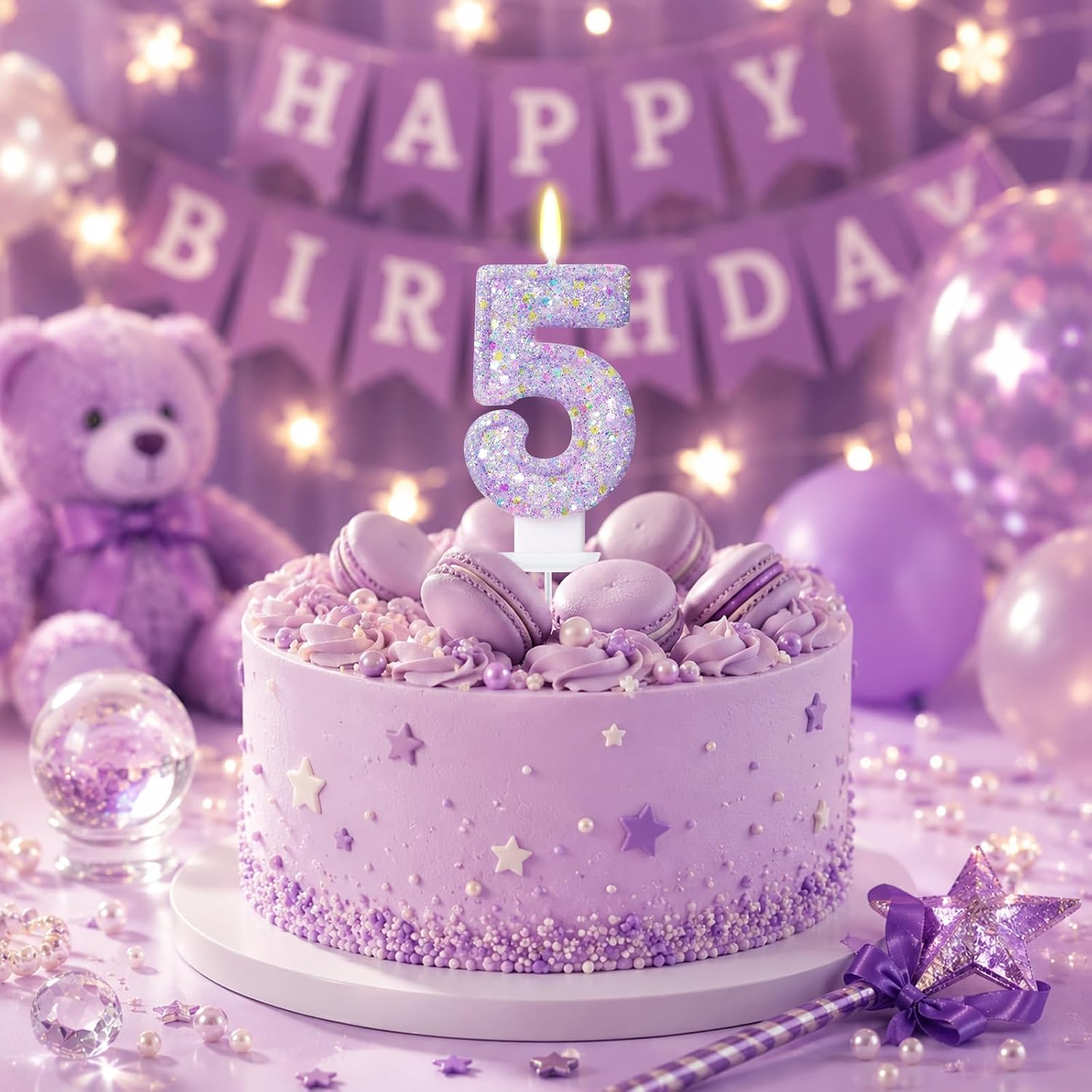 Purple Macaron Number 5 Candle, 5th Birthday Decorations for Girls image 3
