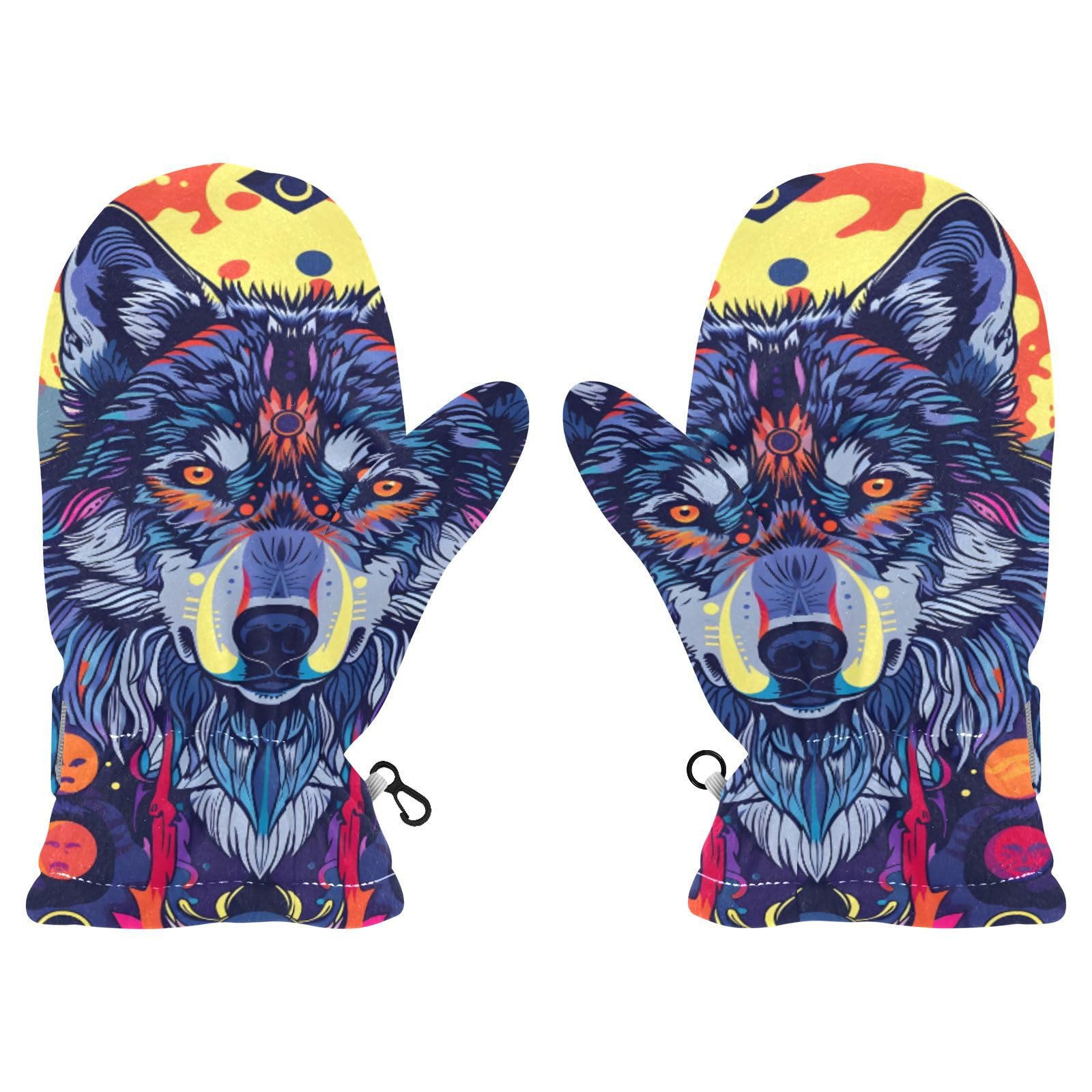 Kid's Winter Gloves Children Warm Gloves Moon Bohe Wolf for Boys Girl Age 2-4 Years