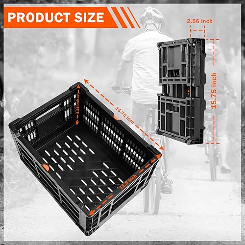 Miniatura 2 de Cesta trasera para bicicleta, cesta plegable para bicicleta con bolsillo de malla, cubierta impermeable, tira reflectante para bicicletas de