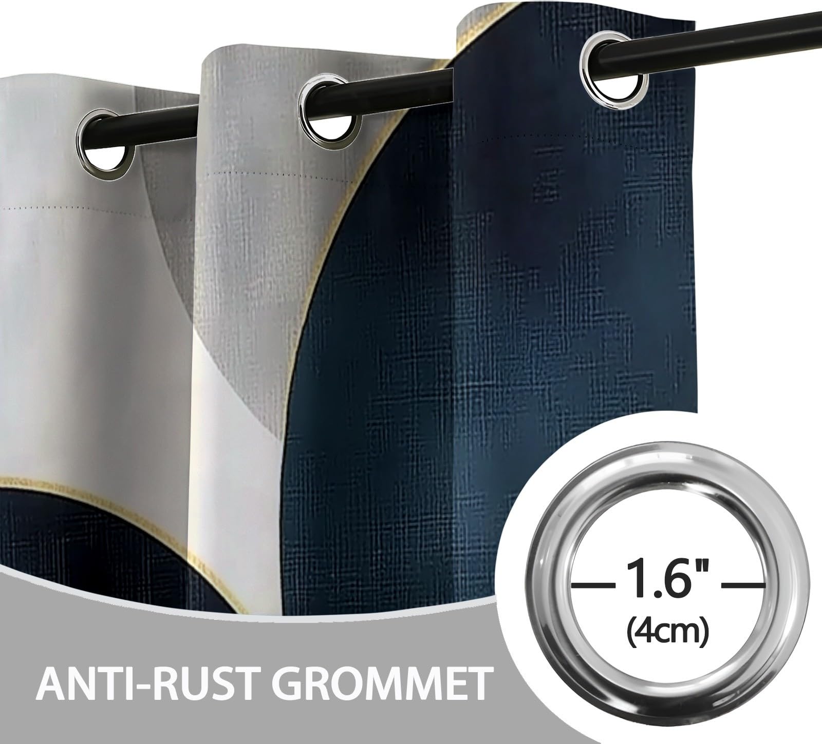 Rideaux Isolants 110L X 215H cm (2 Panneaux), Design Cercles Abstraits Modernes, Tenture Opaque Anti-Chaleur pour Chambre Principale, Marine