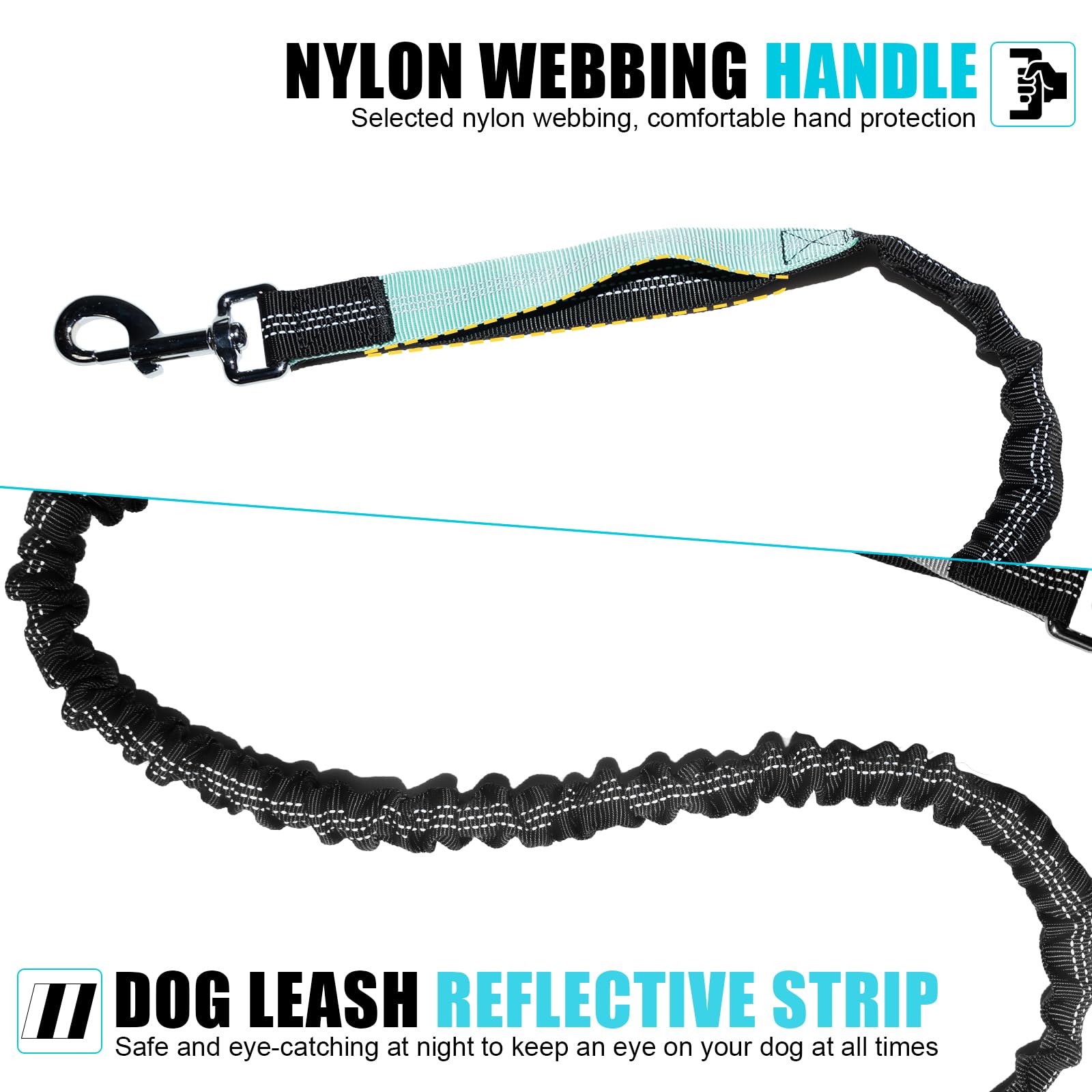 Correa de perro manos libres con cinturón de cintura, elástico retráctil reflectante con asas dobles acolchadas, correa ajustable para perro para correr, caminar, senderismo, trotar en