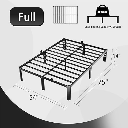 Miniatura 3 de Base de cama de metal tamaño matrimonial con agujero para cabecero y patas de esquina redondas, retenedores de colchón de 3500 libras, listones de