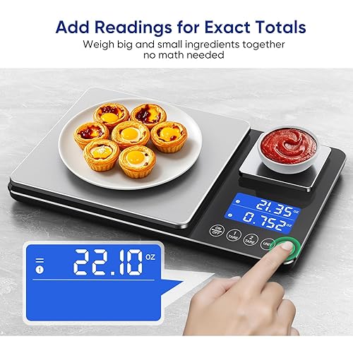 Miniatura 4 de Báscula de cocina de alimentos de doble plataforma, peso digital (gramos y onzas), báscula de cocina de doble precisión para pan de masa madre,