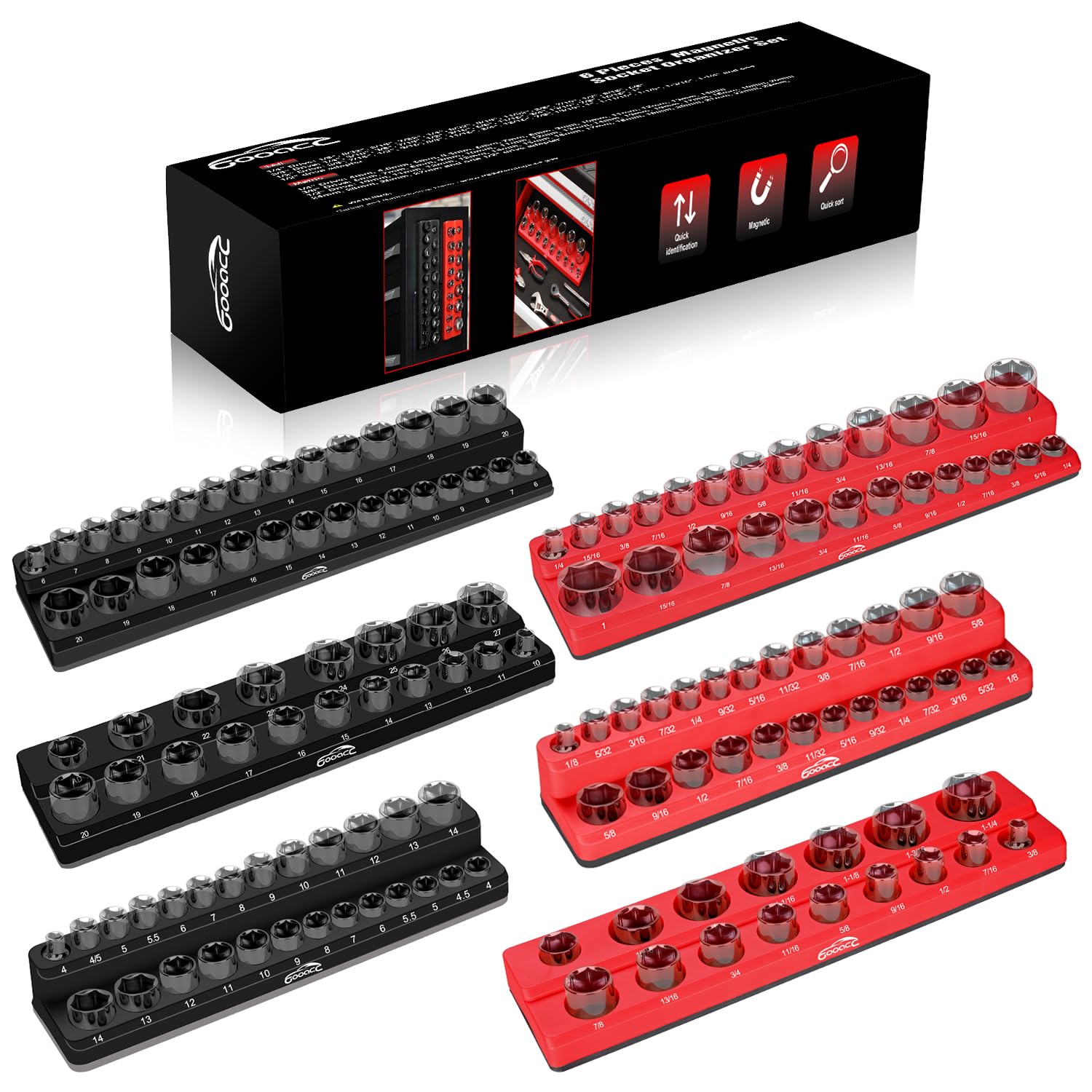 GOOACC Magnetic Socket Organizer Set, 6 Pieces Magnetic Socket Holder 1/2