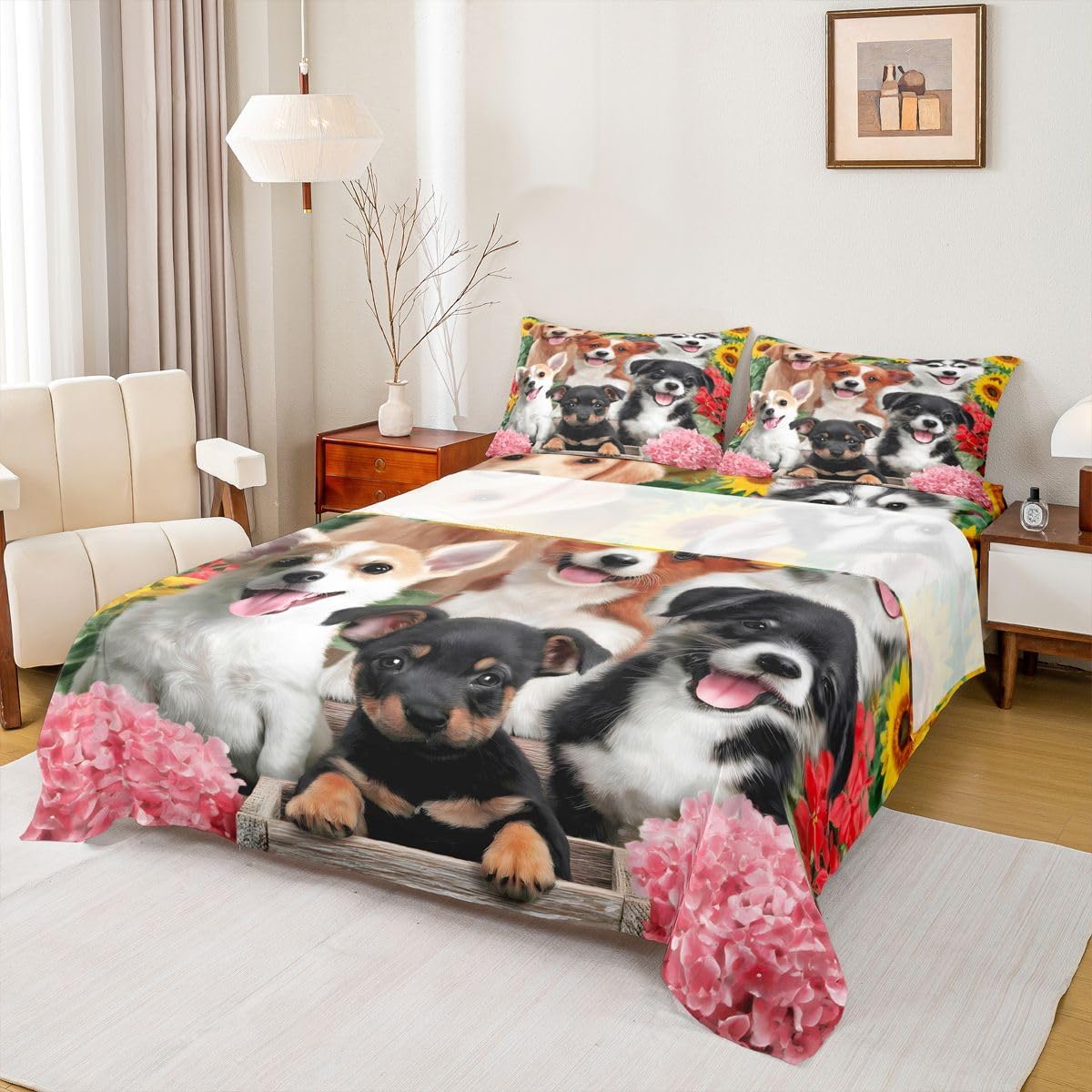 Sea Turtle Bedding Set, Ocean Beach Themed 4-Piece Sheet Set - Retro Tortoise Print, Fitted & Flat Sheets, 2 Pillowcases, Full Size