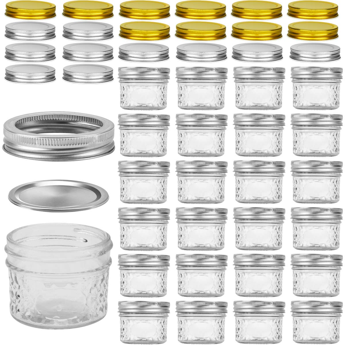 VERONESMason Jars Canning Jars, 4 OZ Jelly Jars With Regular Lids and Bands, Ideal for Jam, Honey, Wedding Favors, Shower Favors, Baby Foods, DIY Magnetic Spice Jars, 25 PACK, Extra 20 Lids.