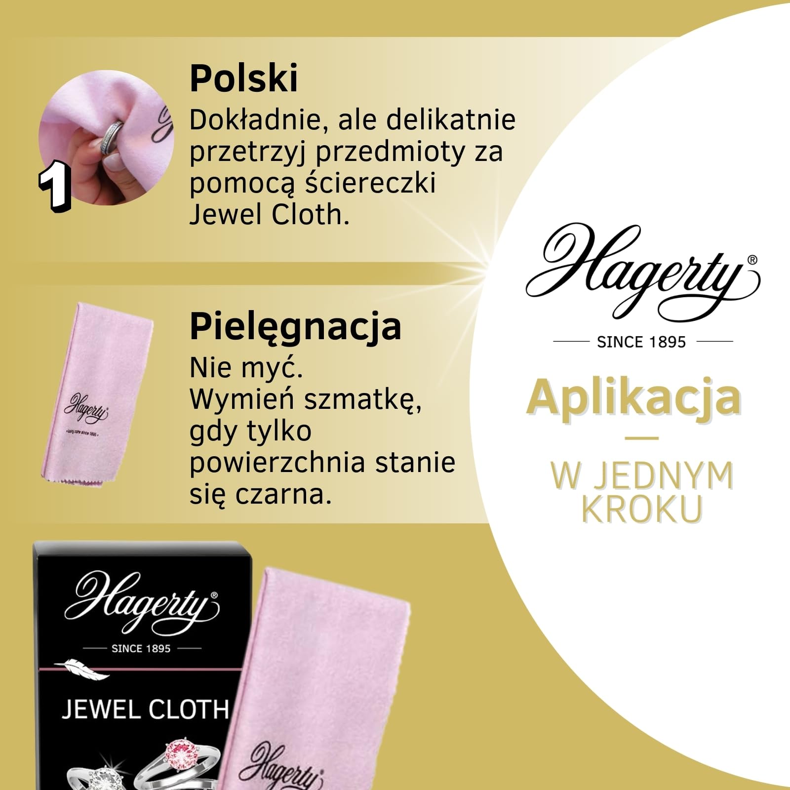 Hagerty Jewel Cloth Ściereczka do czyszczenia biżuterii kamieni szlachetnych złota platyny 36 x 30 cm I Impregnowana ściereczka biżuteryjna z bawełny I