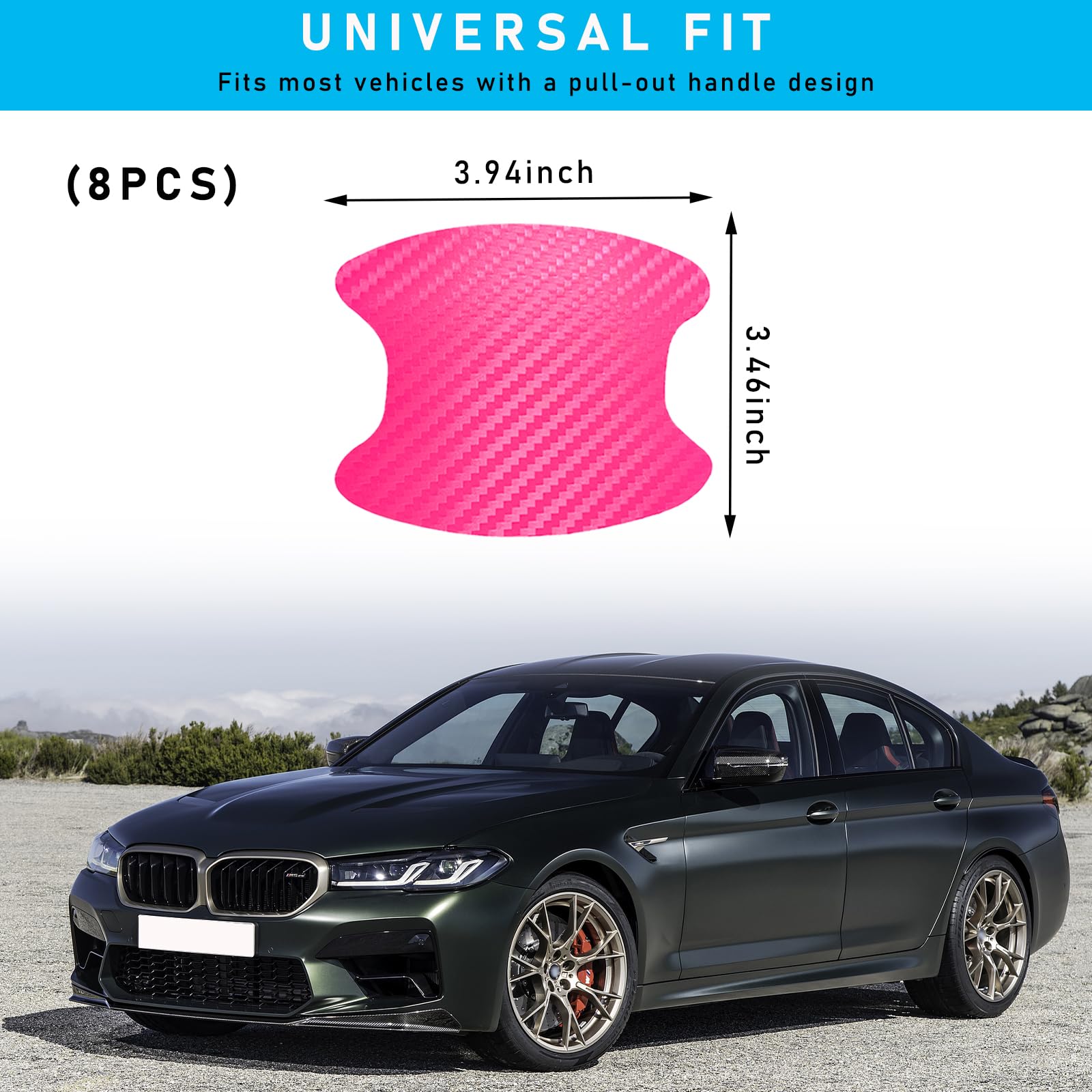 Ziciner 8 PCS Car Door Handle Sticker, Carbon Fiber Texture Auto Door Handle Protective Films, Anti-Scratches Door Side Handle Paint Guard, Universal Vehicle Accessories for Most Cars (Pink)