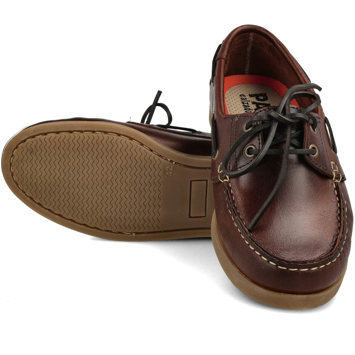 Scarpe da Barca Uomo in Pelle Speciale Seahorse Oliata. Fatto in Spagna. 2 Occhielli Classici Stringata. Suola in Gomma. Marrone e Blu