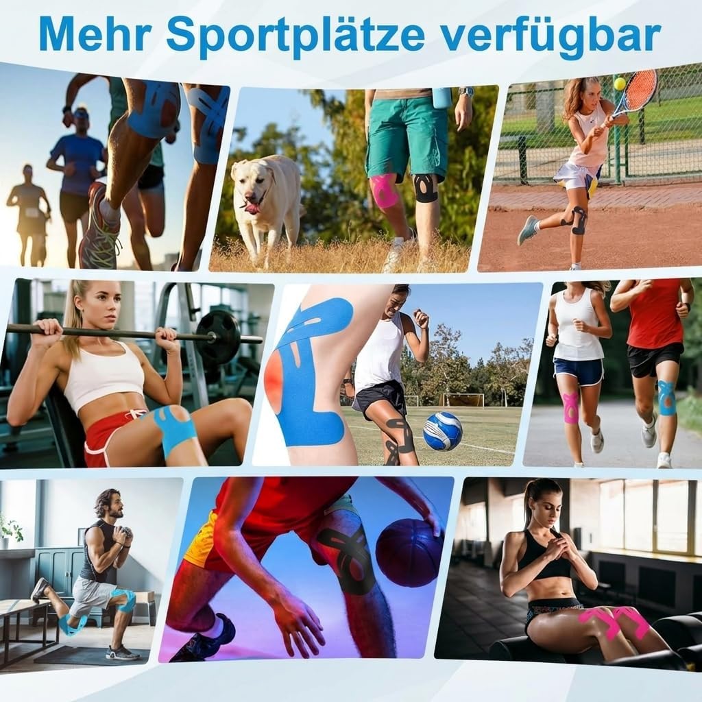 Tapex Kniegelenk vorgeschnittenes Kniemuskelband, professionelle Sport-, Lauf- und Fitness-Stützbandage für Sportler, 10 Stück, Schwarz (Blau) - 5